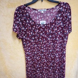 WallFlower T-Shirt Dress -Floral Maroon -Size XL